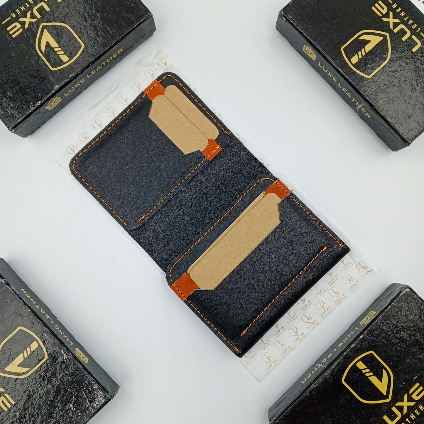 LuxeLeather Handmade Cow Leather Card Holder - Black | LLCH01