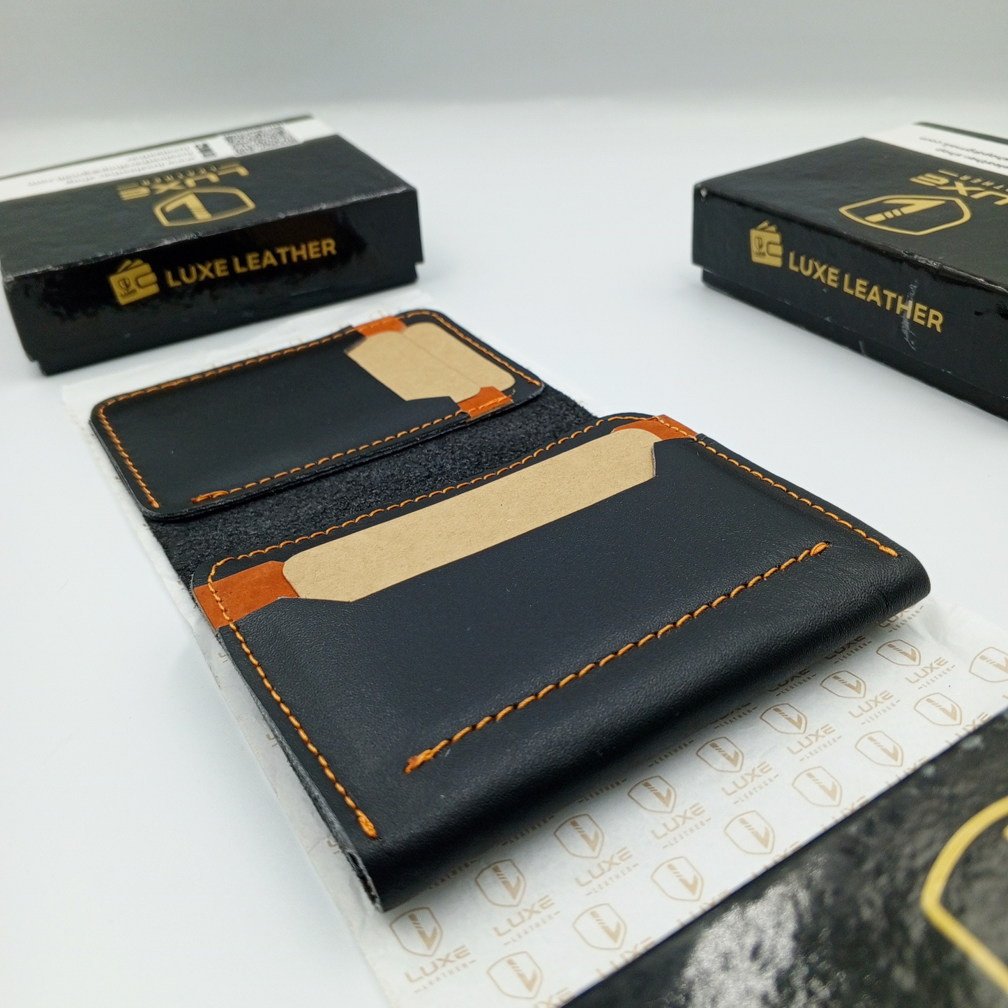 LuxeLeather Handmade Cow Leather Card Holder - Black | LLCH01