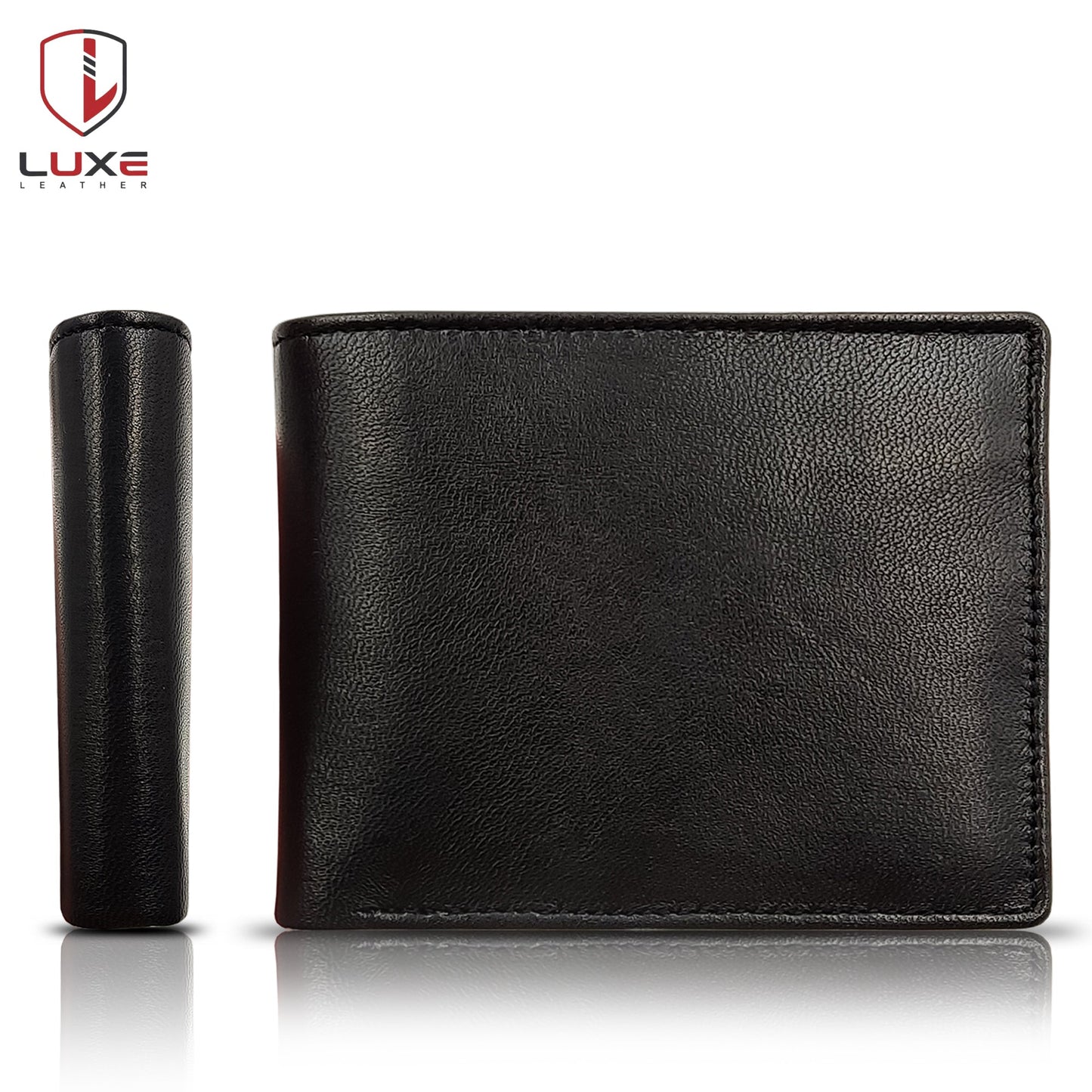 π Pure Cow Leather Men's Wallet by Luxe Leather: 6 Main Pockets | 2 Inner Pockets | ID Window | Portable Card Holder | 2 Currency Pockets | Stylish and Functional | BF01