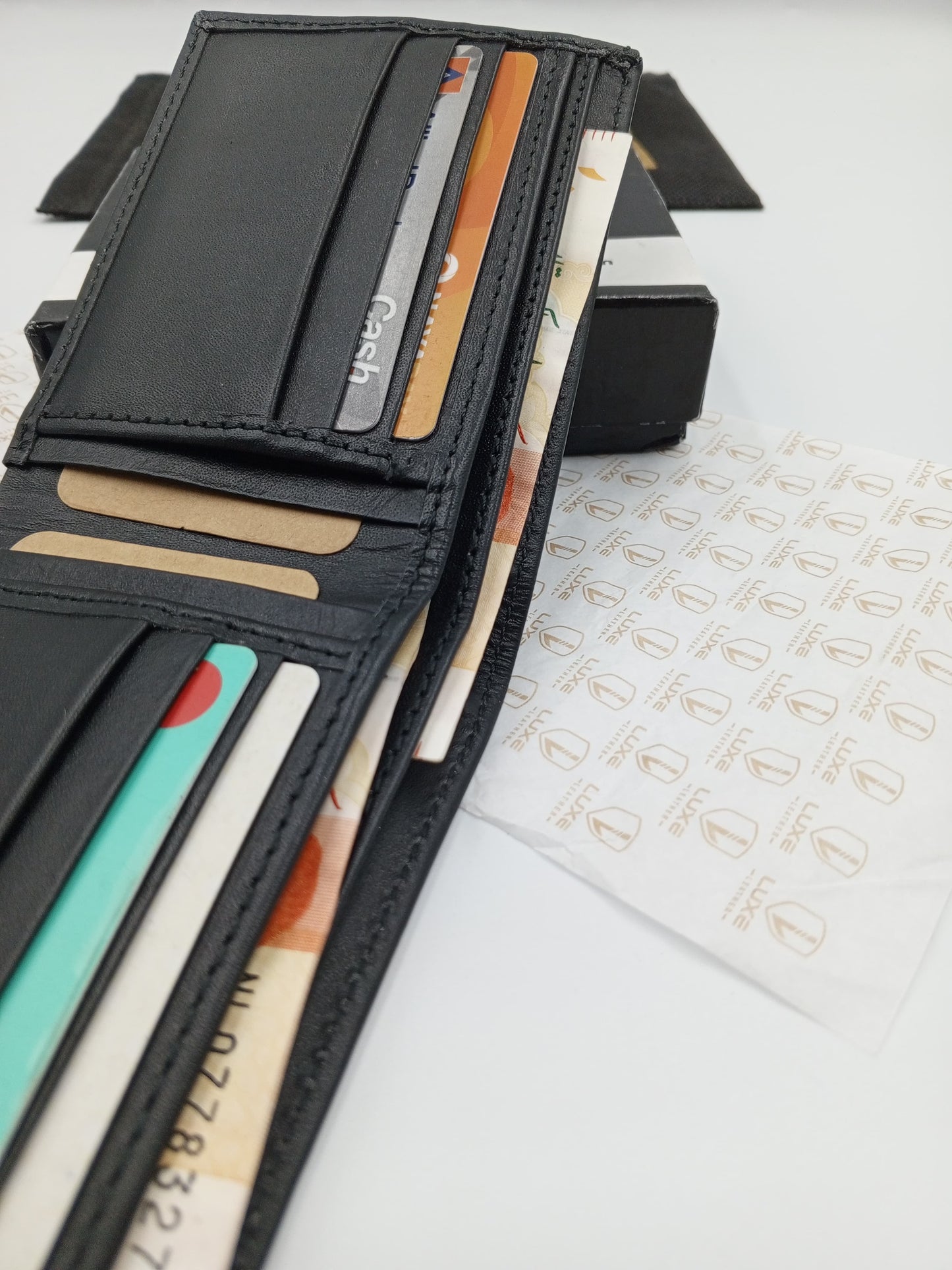 LuxeLeather Analin Cow Leather Wallet - Black | 6 Card Holders, 4 Secret Compartments, 2 Cash Compartments | LLBF03