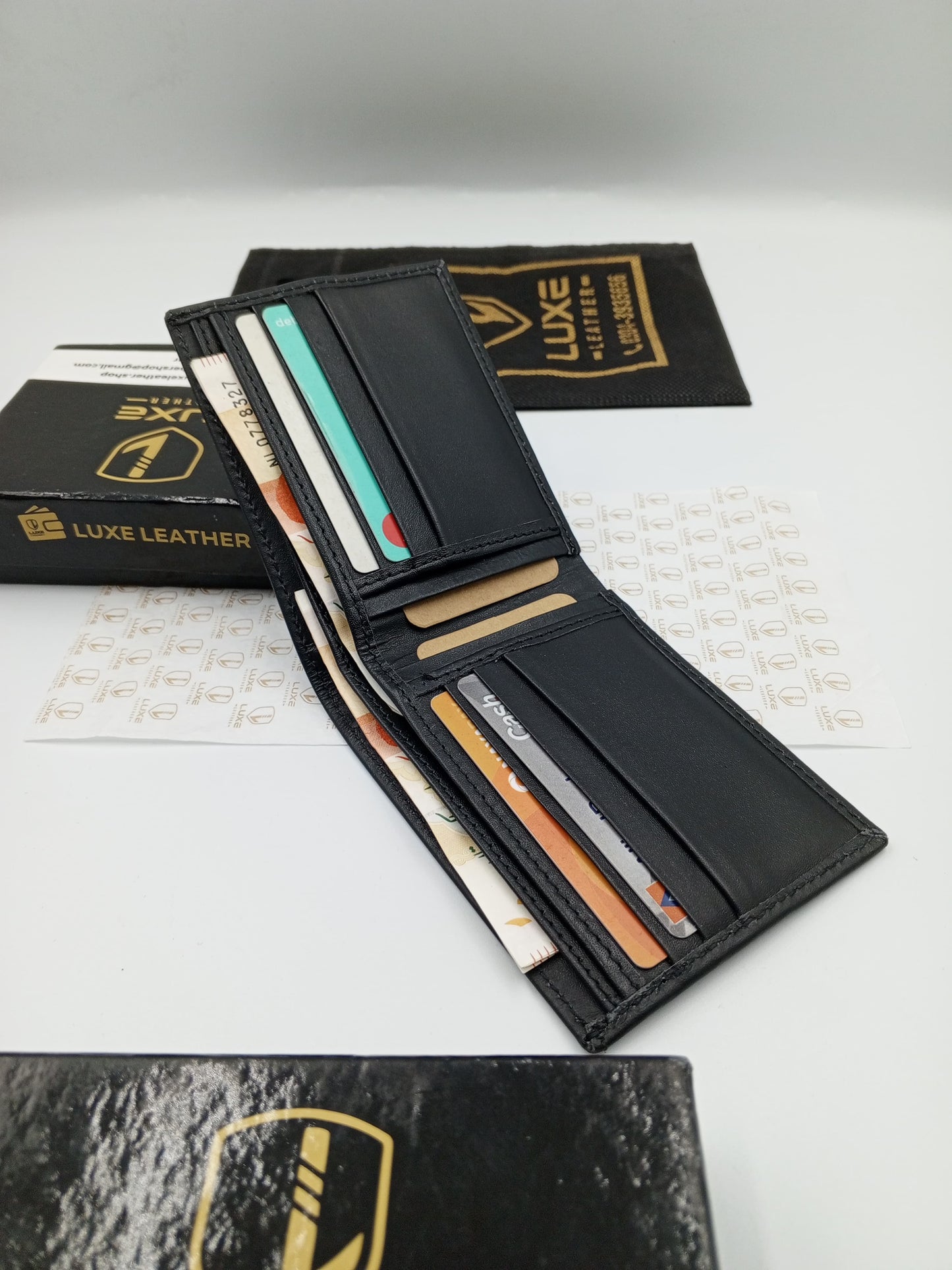 LuxeLeather Analin Cow Leather Wallet - Black | 6 Card Holders, 4 Secret Compartments, 2 Cash Compartments | LLBF03