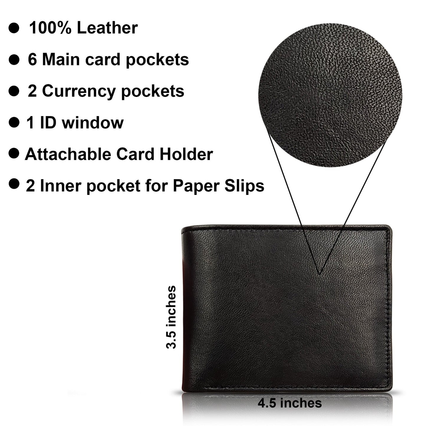 π Pure Cow Leather Men's Wallet by Luxe Leather: 6 Main Pockets | 2 Inner Pockets | ID Window | Portable Card Holder | 2 Currency Pockets | Stylish and Functional | BF01