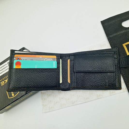 LuxeLeather Black Cow Leather Wallet | Stylish & Functional | Card Holders, Coin Pocket, Zipper Compartment | LLBF06