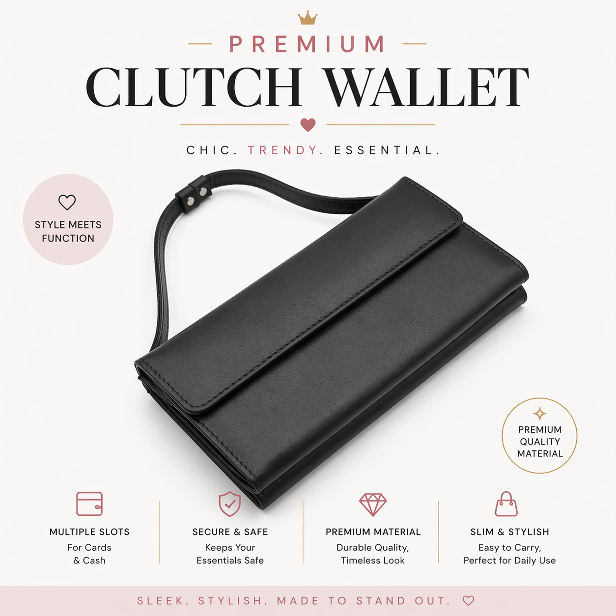 Premium Leather Ladies Clutch – 12 Card Slots | Multi Compartment | Elegant Carry (LC01)