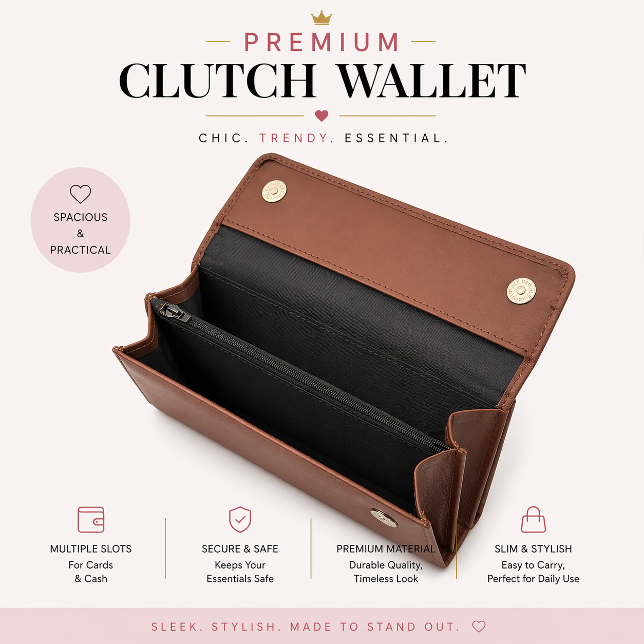 Premium Leather Ladies Clutch – 12 Card Slots | Multi Compartment | Elegant Carry (LC01)
