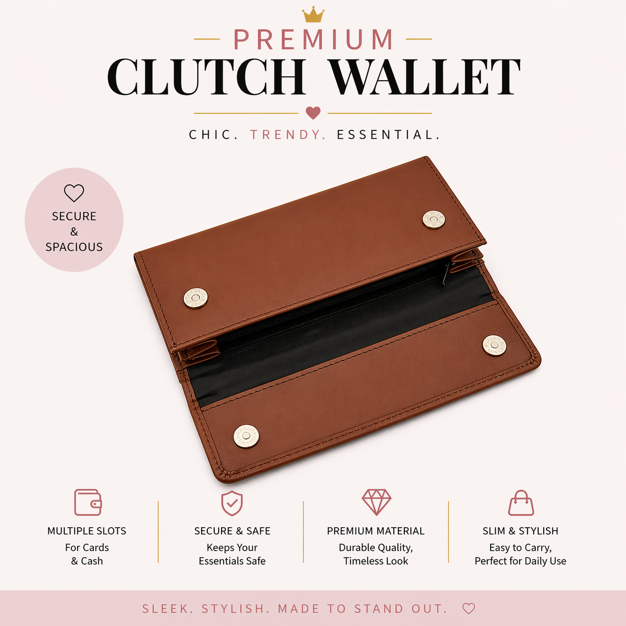 Premium Leather Ladies Clutch – 12 Card Slots | Multi Compartment | Elegant Carry (LC01)