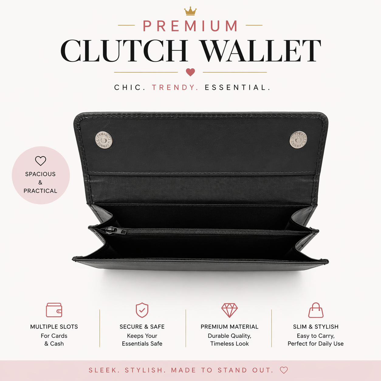 Premium Leather Ladies Clutch – 12 Card Slots | Multi Compartment | Elegant Carry (LC01)