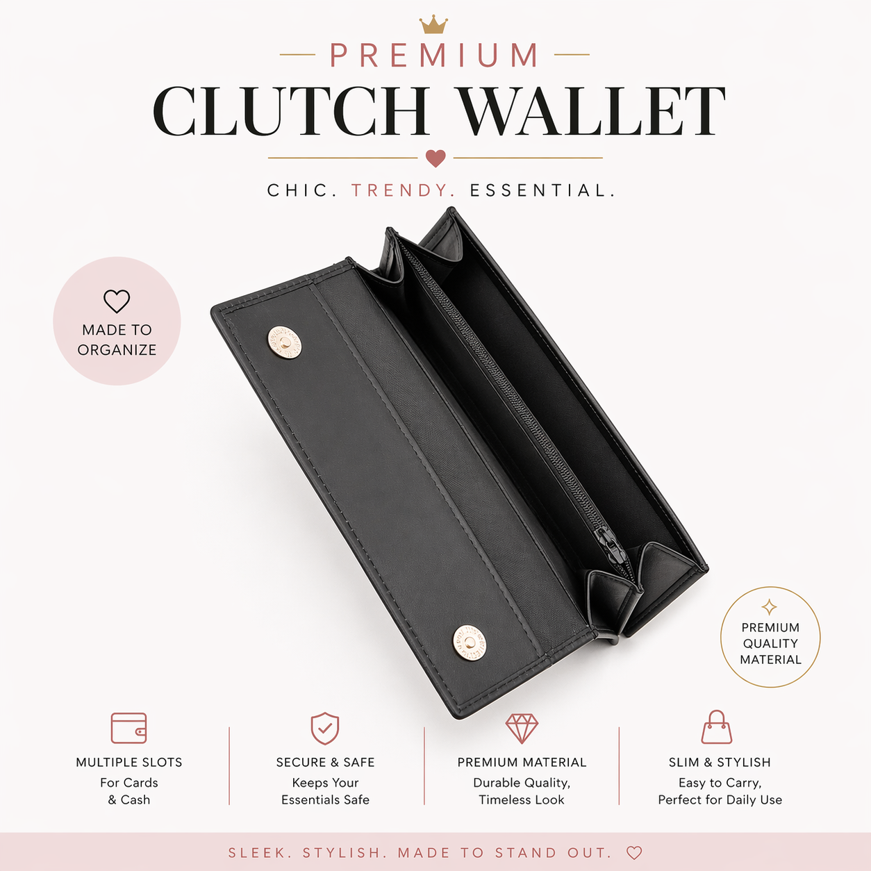 Premium Leather Ladies Clutch – 12 Card Slots | Multi Compartment | Elegant Carry (LC01)