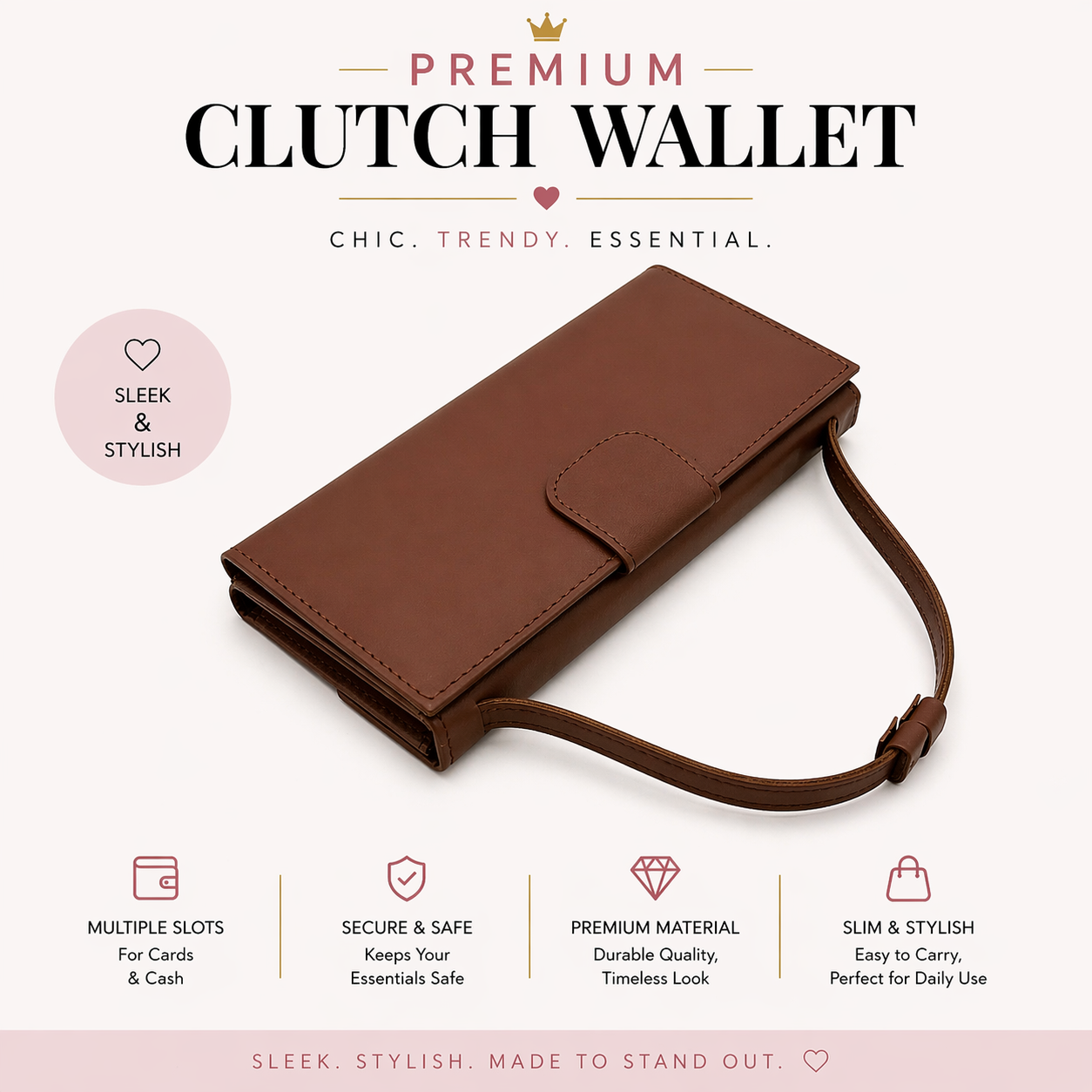 Premium Leather Ladies Clutch – 12 Card Slots | Multi Compartment | Elegant Carry (LC01)