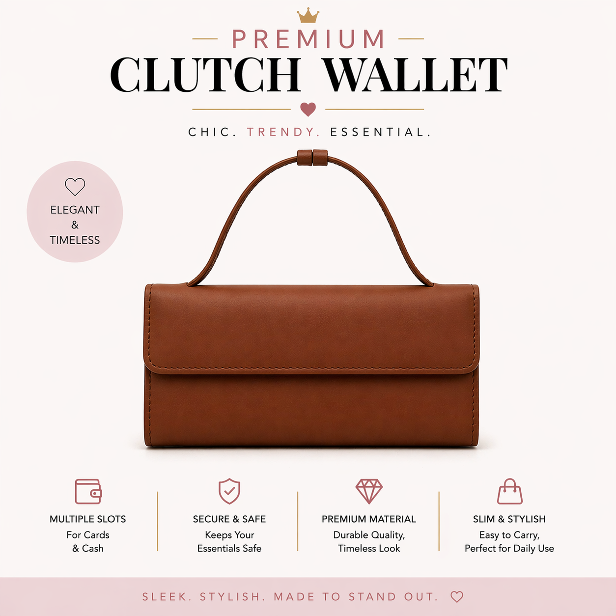 Premium Leather Ladies Clutch – 12 Card Slots | Multi Compartment | Elegant Carry (LC01)