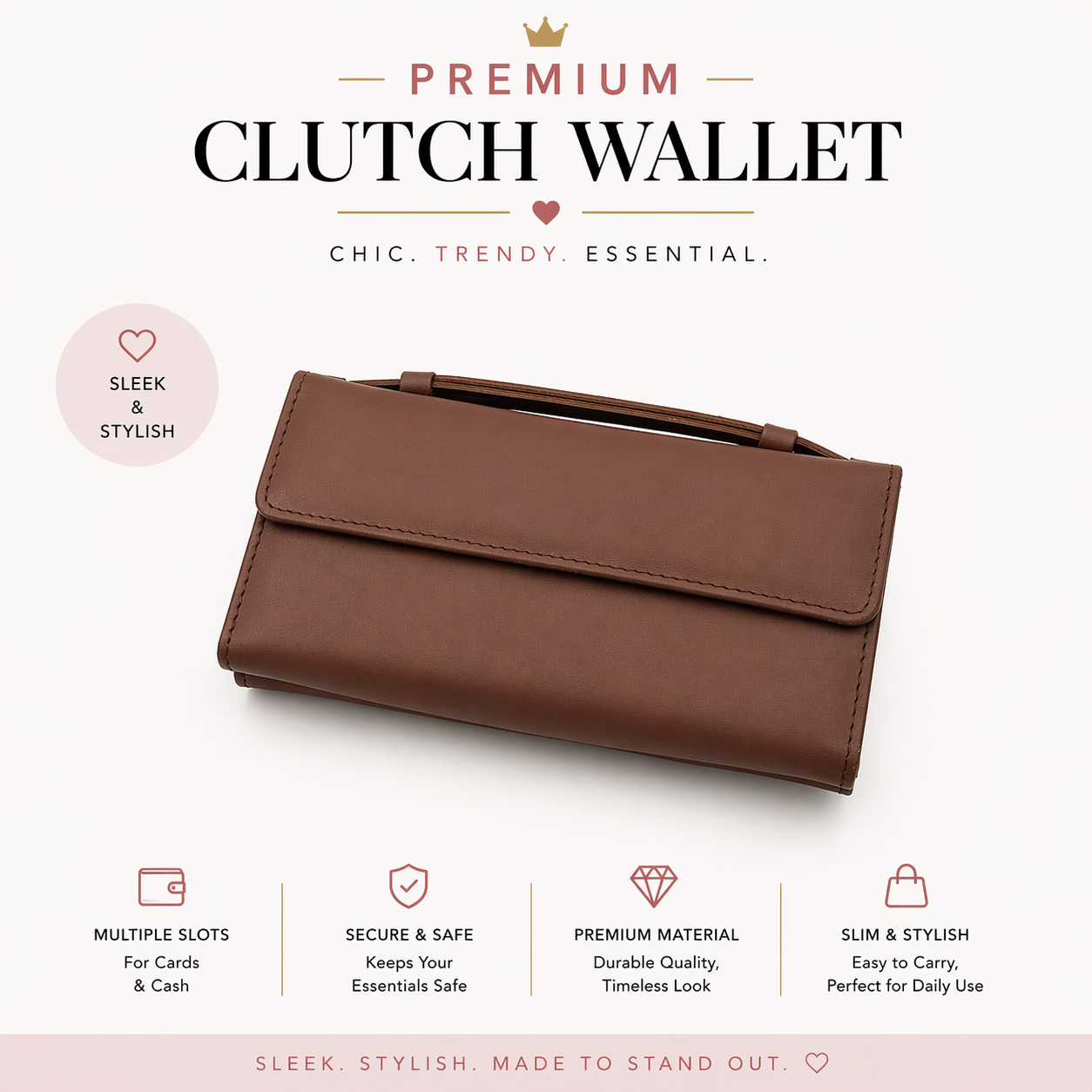 Premium Leather Ladies Clutch – 12 Card Slots | Multi Compartment | Elegant Carry (LC01)