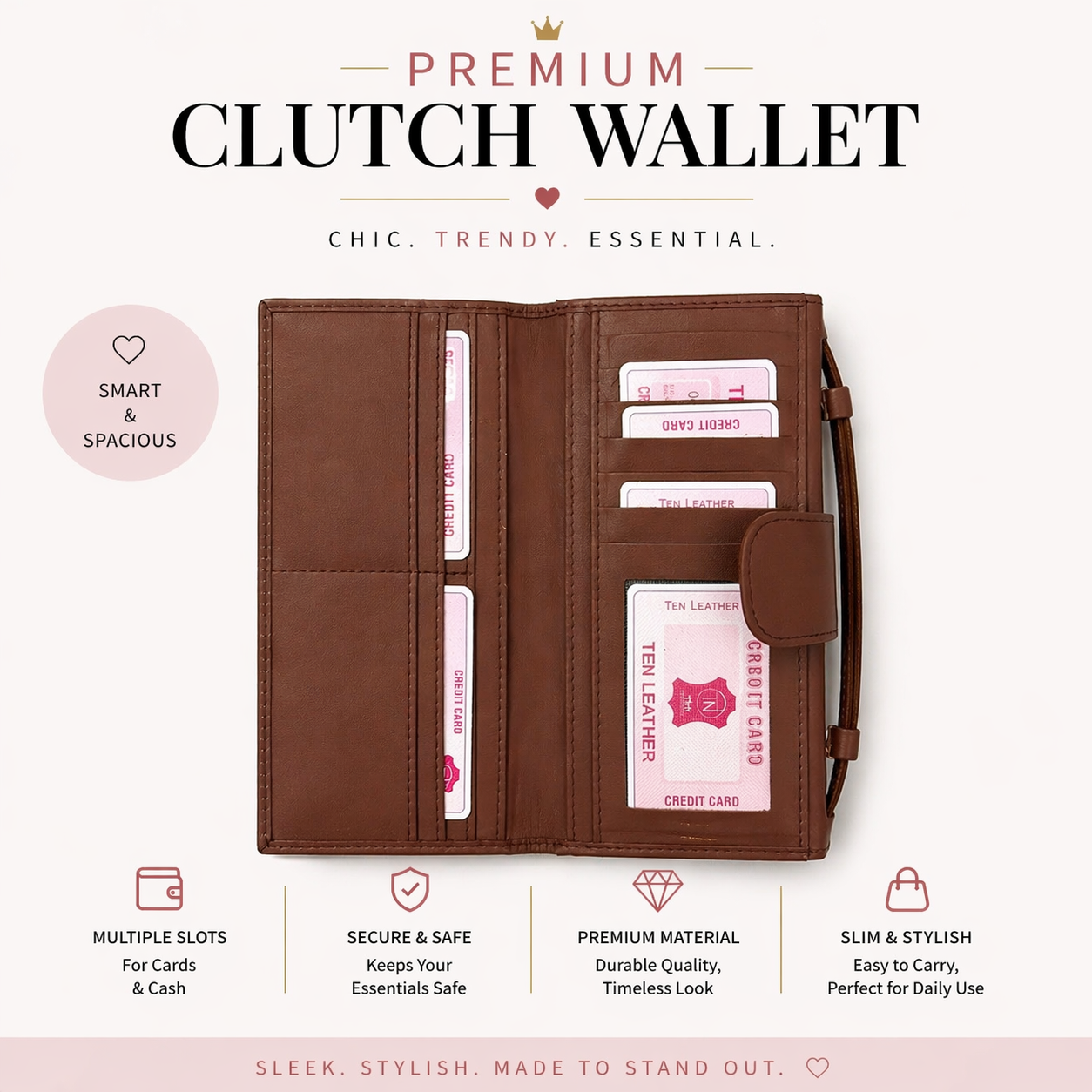 Premium Leather Ladies Clutch – 12 Card Slots | Multi Compartment | Elegant Carry (LC01)