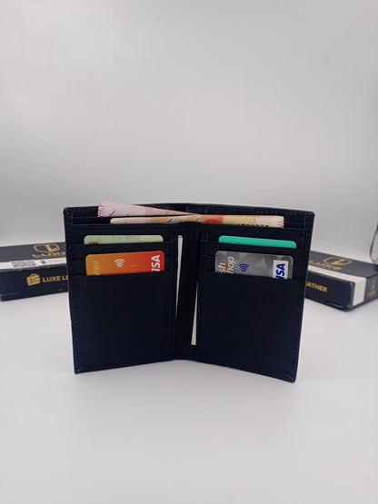 LuxeLeather Cow Leather Card Holder Wallet - Black | 6 Card Slots, 2 Secret Compartments | Genuine Aniline Leather | LLCH02