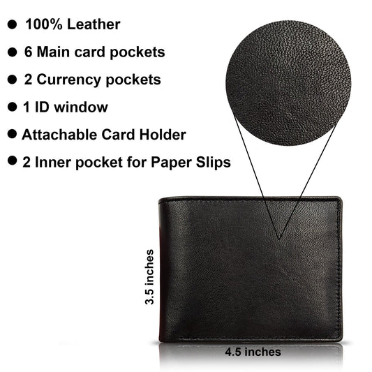 🐄 Pure Cow Leather Men's Wallet by Luxe Leather: 6 Main Pockets | 2 Inner Pockets | ID Window | Portable Card Holder | 2 Currency Pockets | Stylish and Functional | BF01