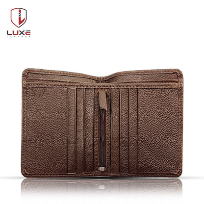 Genuine Cow Leather Wallet - Natural Brown | 6 Card Pockets, 2 Currency Pockets, 1 Zipper | LLZ01Br