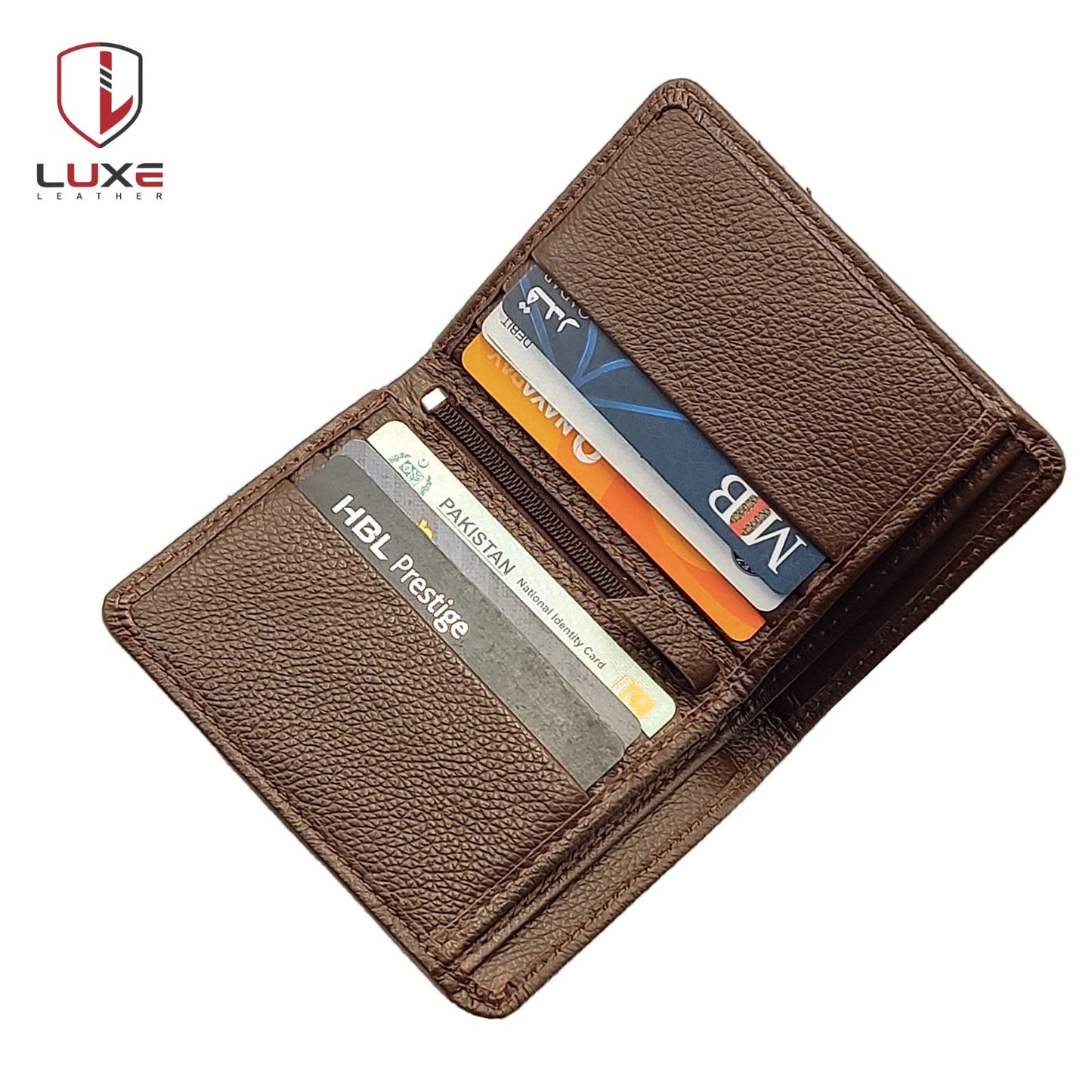 Genuine Cow Leather Wallet - Natural Brown | 6 Card Pockets, 2 Currency Pockets, 1 Zipper | LLZ01Br