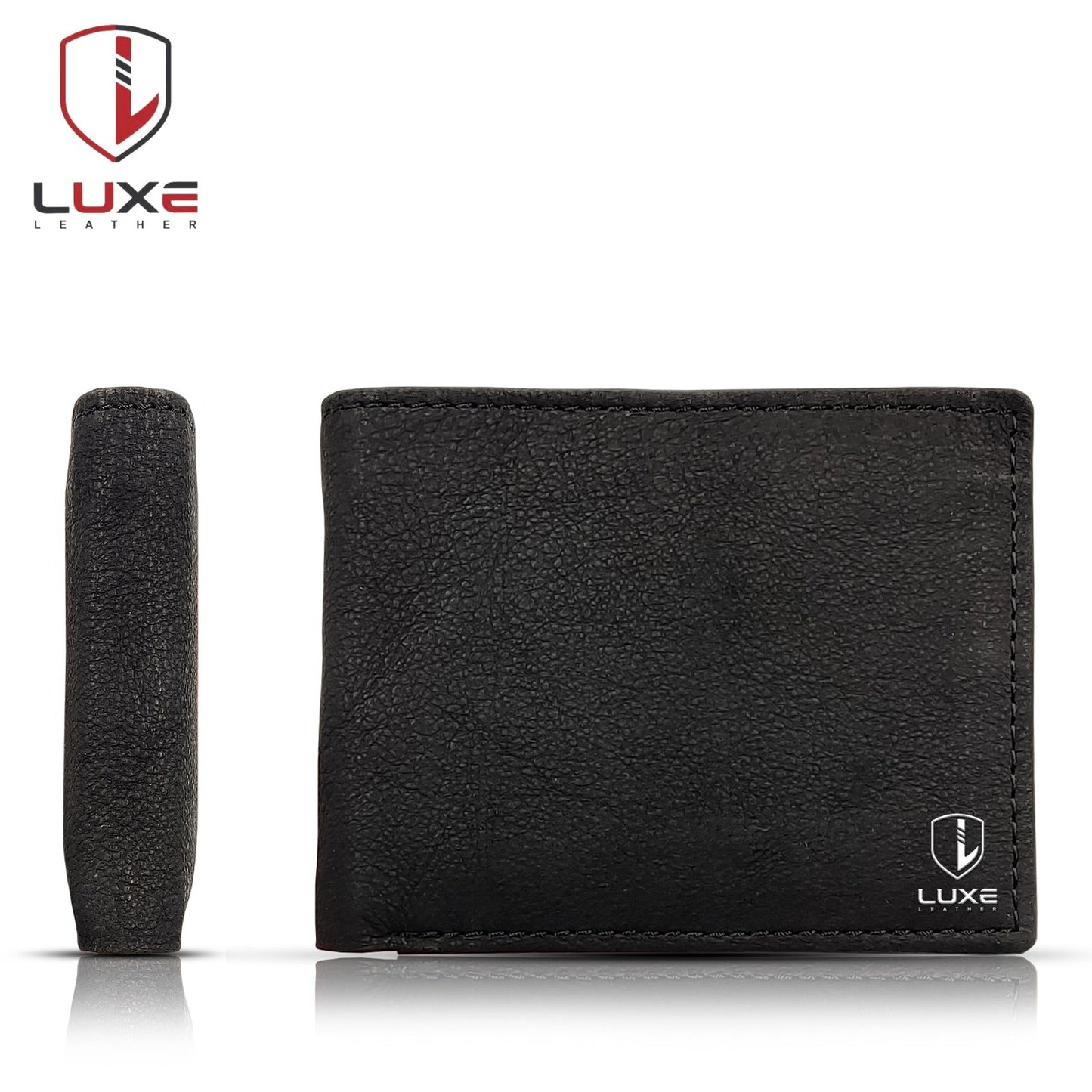 Premium Pure Cow Leather Wallet - Natural Grain Texture, 10 Card Pockets, 2 Currency Pockets, 2 Inner Pockets